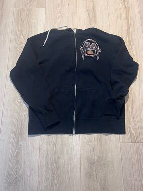 Black Zip-Up Hoodie with Embroidered Graphic